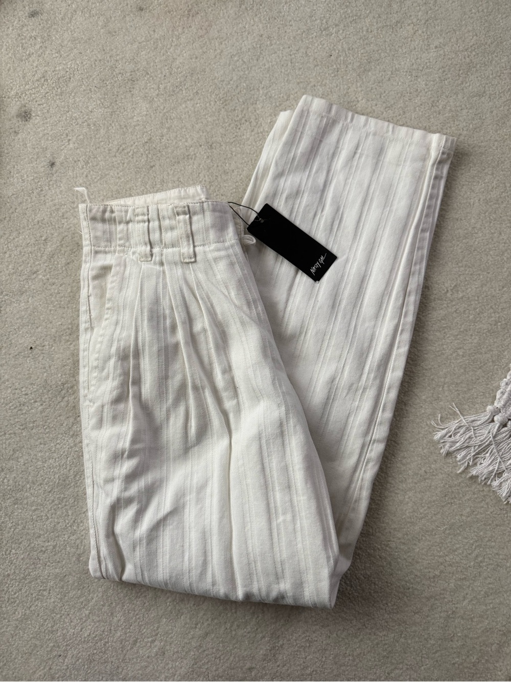 Nasty Gal White Textured Stripe Bag denim Jeans Vintage